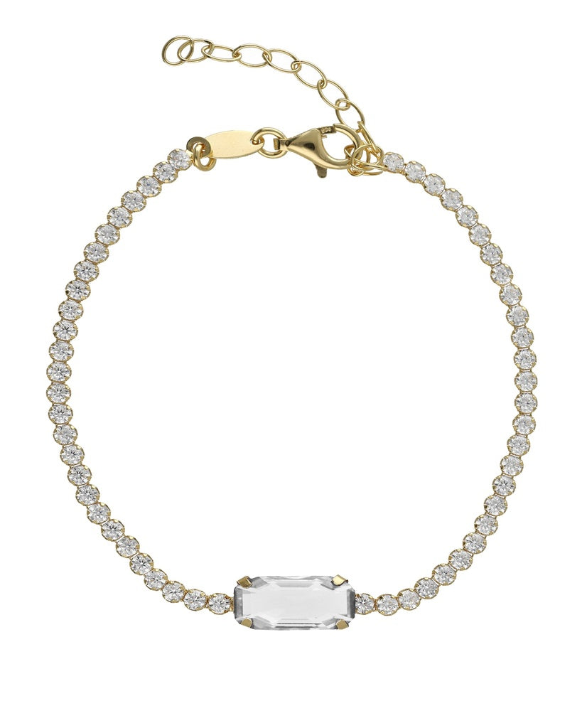 Rechteckiges Silberarmband mit weißen Kristallen