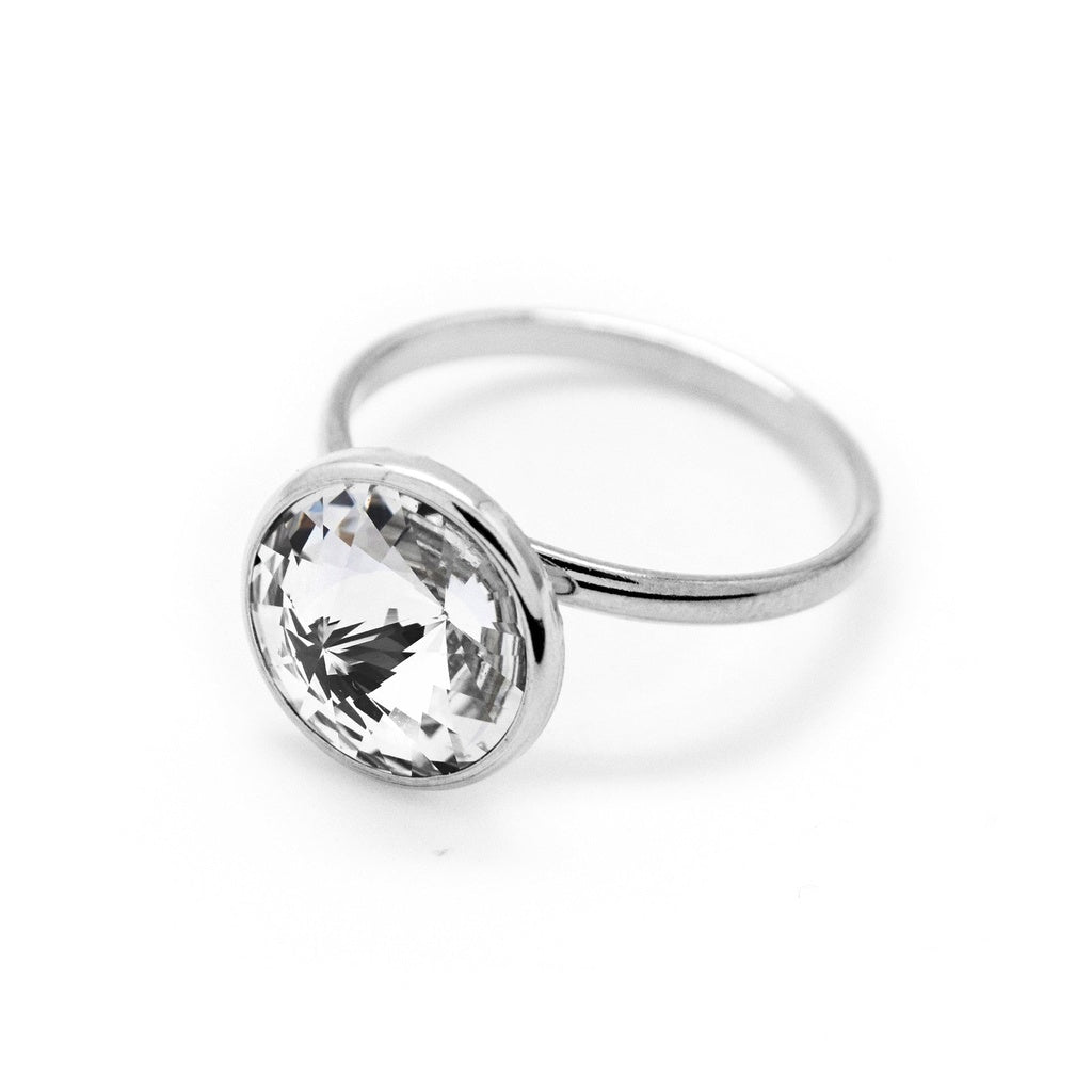Rhodinierter Sterling Silber Ring mit rundem Kristall